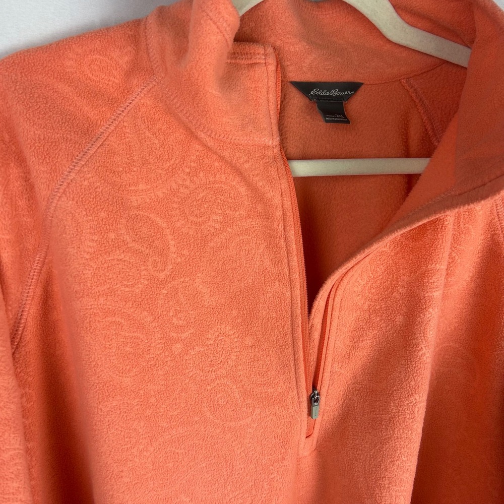 Eddie Bauer Womens 2XL Coral Orange Paisley Embossed Fleece Quarter Zip Pullover - Picture 5 of 9